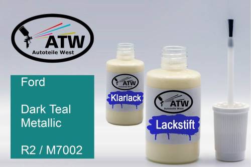 Ford, Dark Teal Metallic, R2 / M7002: 20ml Lackstift + 20ml Klarlack - Set, von ATW Autoteile West.